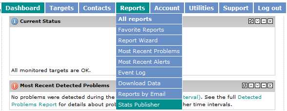 Reports -> Stats Publisher