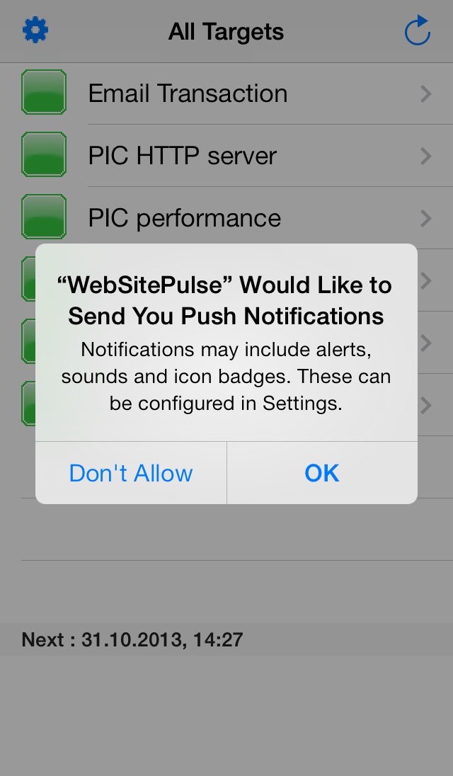 Push notifications option