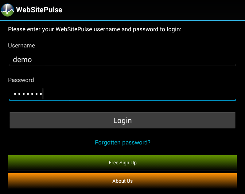 Current Status Application for Android log in screen