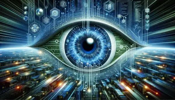 An eye watching different data