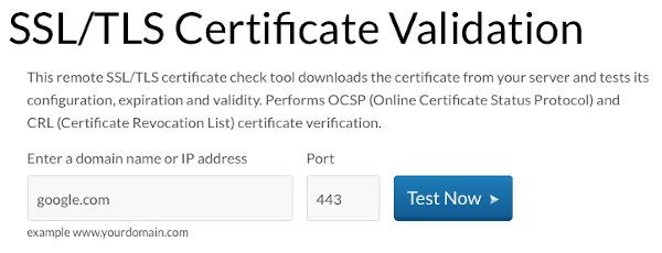 WebSitePulse's SSL / TLS Certificate Validation Tool