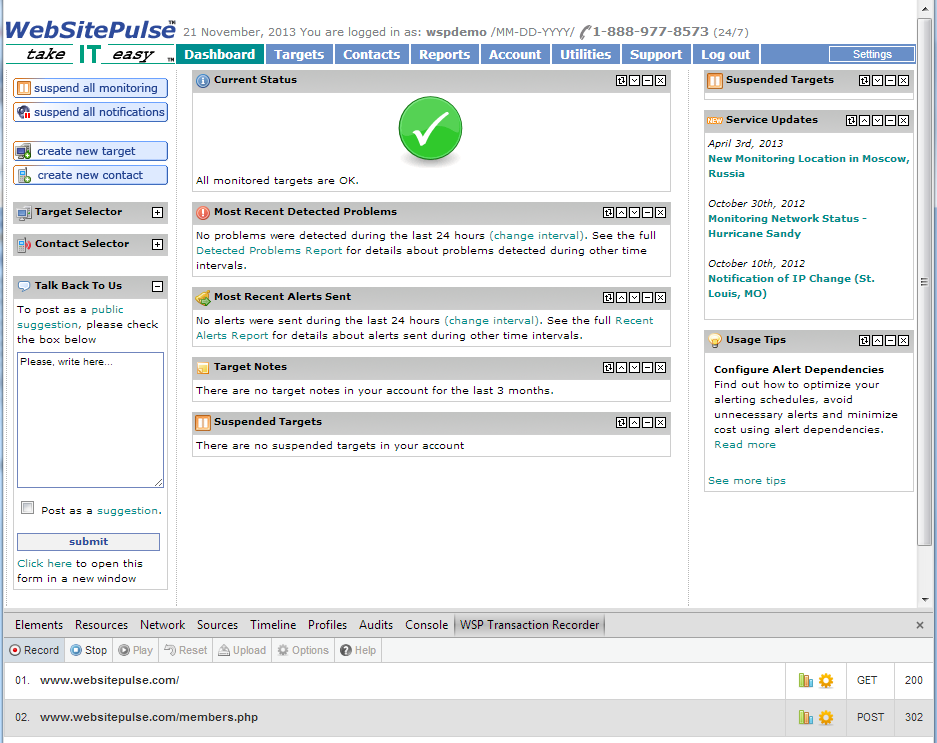 Customers' dashboard