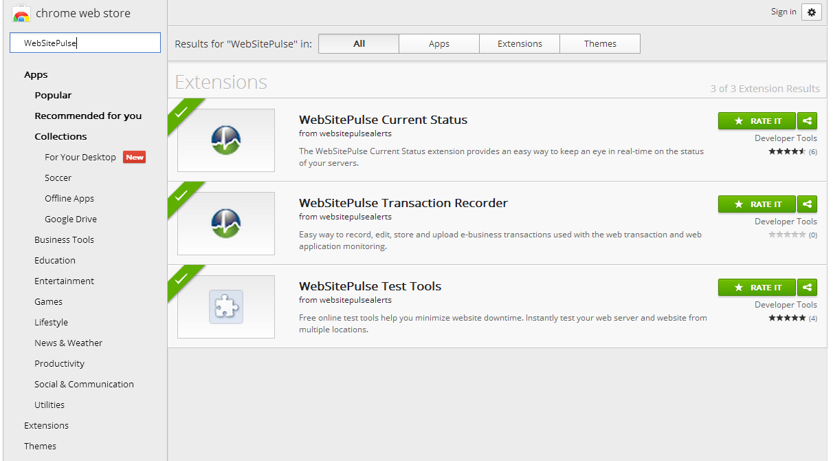 WebSitePulse's Chrome extensions