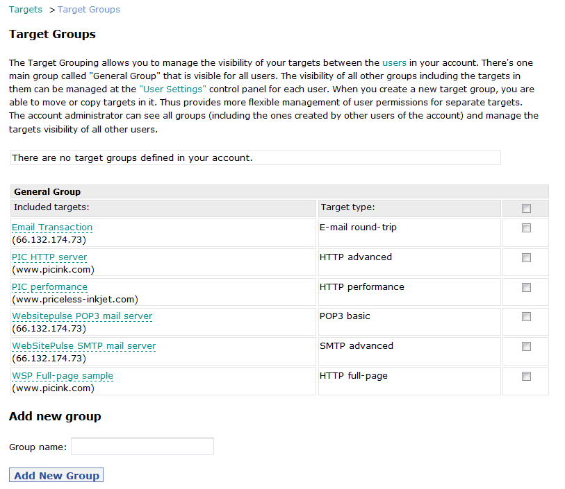 Target Groups in WebSitePulse