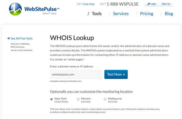 WebSitePulse WhoIs tool