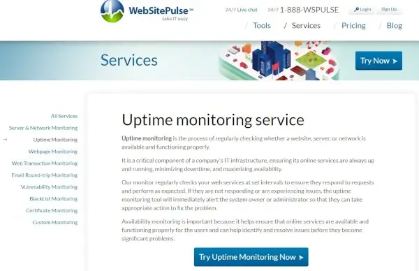 WebSitePulse's uptime monitoring